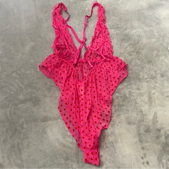 New! Victoria’s Secret Tease Mini Hearts Flocked Mesh Romper 4298 - Picture 7 of 8